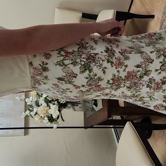 SIZE 8 white w/ pink & green floral 2 piece prom dress by Rachel Allan, no alter - Picture 6 of 13